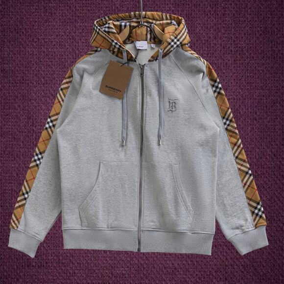 Burberry Men's Gray Zipper Hooded Jacket - Picture 1 of 5